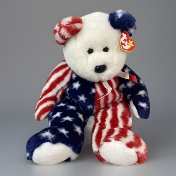 TY Beanie Buddy - SPANGLE the American Bear (14 inch) - New with Tags - Picture 1 of 3